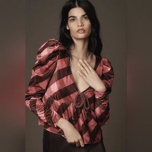 Anthropologie Maeve Velvet Babydoll Top Red Pink Large